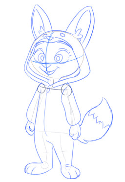 anthro clothed clothing costume female fluffy fluffy_tail fox_pajamas onesie pajamas silly simple_background smile solo standing tail toony darkalcaline disney zootopia judy_hopps lagomorph leporid mammal rabbit absurd_res digital_media_(artwork) hi_res