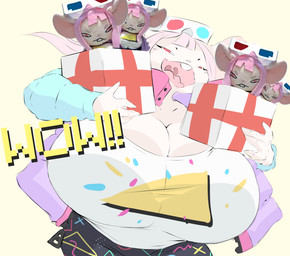 3d_glasses anthro breasts cleavage clothed clothing eyewear female fur glasses hair half-closed_eyes jacket narrowed_eyes open_clothing open_jacket open_mouth open_smile open_topwear pink_hair plushie shirt smile solo t-shirt topwear white_body white_fur dullvivid kimberly_(dullvivid) mammal mouse mousemallow murid murine rodent hi_res