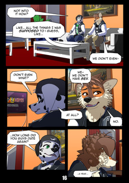anthro backwards_hat baseball_cap borderless_panel brown_eyes clothed clothed_anthro clothed_male clothing college_clothing college_dorm college_jacket college_logo college_student dialogue duo ear_piercing fully_clothed fully_clothed_anthro fully_clothed_male fur hat headgear headwear heterochromia hoodie male markings open_mouth page_number piercing sad sitting speech_bubble spots spotted_body spotted_fur text topwear ariesartist lucas_(ariesartist) matthew_(ariesartist) border_collie canid canine canis collie dalmatian domestic_dog herding_dog mammal pastoral_dog sheepdog 3d_(artwork) absurd_res blender_(artwork) comic digital_media_(artwork) english_text hi_res