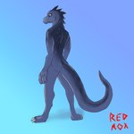 anthro blue_body blue_eyes butt claws countershading lizard_tail long_tail looking_at_viewer looking_back male markings reptile_tail simple_background solo spots spotted_body standing tail redmox mythology dragon lizard mythological_creature mythological_scalie reptile scalie 1:1 hi_res signature watermark