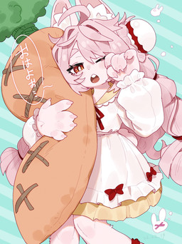 anthro biped claws clothed clothed_anthro clothed_female clothing female fingers front_view fur hair looking_at_viewer simple_background solo standing tail teeth text tongue kame_3 mihoyo zenless_zone_zero zhao_(zenless_zone_zero) lagomorph leporid mammal rabbit 2026 absurd_res digital_drawing_(artwork) digital_media_(artwork) hi_res translated