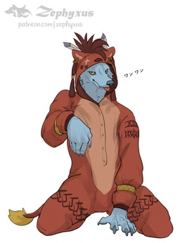 anthro biped blep bracelet claws clothing ear_piercing ear_ring finger_claws fur grey_body grey_fur jewelry kigurumi kneeling looking_at_viewer male male_anthro onesie piercing ring_piercing simple_background solo tail tail_tuft tongue tongue_out tuft white_background yellow_eyes zephyxus canid canine canis mammal wolf 2026 digital_media_(artwork)