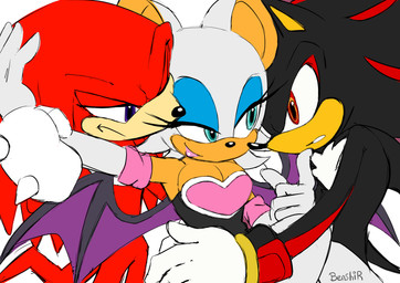 anthro bodysuit chest_tuft clothing eyeshadow female fur gloves green_eyes group handwear lipstick makeup male multicolored_body purple_eyes red_body red_eyes skinsuit smile tan_body tight_clothing trio tuft white_body white_fur wings benshir125 sega sonic_the_hedgehog_(series) knuckles_the_echidna rouge_the_bat shadow_the_hedgehog bat echidna eulipotyphlan hedgehog mammal monotreme absurd_res hi_res
