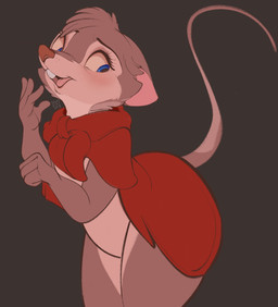 4_fingers anthro big_butt black_background blue_eyes blush brown_body brown_fur buckteeth butt cape cheek_tuft cloak cloak_only clothed clothing countershade_face countershade_torso countershading eyebrows eyelashes facial_tuft female fingers fist fur head_tuft leaning leaning_forward looking_back open_mouth open_smile outline partially_clothed raised_arms red_cape red_clothing red_nose rodent_tail simple_background smile solo standing teeth text tongue tuft wide_hips conditional_dnp tohupo don_bluth the_secret_of_nimh mrs._brisby mammal mouse murid murine rodent wood_mouse 2023 artist_name dated digital_media_(artwork) hi_res