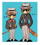 anthro bow_tie clothing duo eyewear hat headgear headwear male necktie sunglasses katamichi maple_town cat_brothers_(maple_town) guta_(maple_town) yota_(maple_town) domestic_cat felid feline felis mammal absurd_res hi_res brother_(lore) brothers_(lore) sibling_(lore)