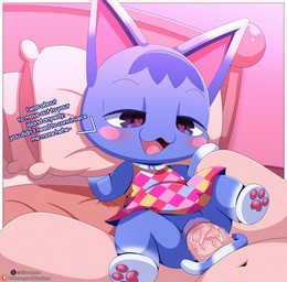 anthro anthro_penetrated bed blue_body blue_fur blush blush_lines blush_stickers bodily_fluids clothed clothed_sex clothing detailed_background dialogue dress duo erection female female_anthro female_on_human female_penetrated fur furniture genital_fluids genitals heart_eyes heart_symbol human_on_anthro human_penetrating human_penetrating_anthro humanoid_genitalia humanoid_penis interspecies larger_human larger_male looking_pleasured male male/female male_human male_on_anthro male_penetrating male_penetrating_female markings on_bed penetration penile penile_penetration penis penis_in_vagina pillow pink_clothing pink_dress sex size_difference smaller_anthro smaller_female smaller_penetrated striped_markings striped_tail stripes tail tail_around_penis tail_fetish tail_markings tail_play vaginal vaginal_fluids vaginal_penetration vein veiny_penis vulva young young_anthro young_female cloudeon animal_crossing nintendo rosie_(animal_crossing) domestic_cat felid feline felis human mammal absurd_res hi_res adult_(lore)