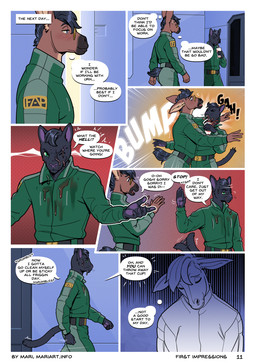 5_fingers accident angry anthro beverage blush blush_lines butt clothed clothed_anthro clothed_male clothing container cup dialogue eyewear fingers fur glasses hair male simple_background smile solo spill stained_clothing tail text thought_bubble wearing_glasses mariart briar_(mariart) lewis_(mariart) asinus donkey equid equine felid feline hybrid mammal mule comic digital_media_(artwork) hi_res