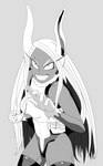 clothed clothing female gloves hair handwear leotard looking_at_viewer simple_background smile smiling_at_viewer solo tan_body white_hair redcrystal my_hero_academia rumi_usagiyama animal_humanoid humanoid lagomorph lagomorph_humanoid leporid_humanoid mammal mammal_humanoid rabbit_humanoid absurd_res greyscale hi_res monochrome