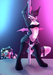 anthro blood bodily_fluids bra clothing dancing duo female legwear male nosebleed pole pole_dancing solo_focus thigh_highs underwear bugsforbrains bat felid feline mammal hi_res