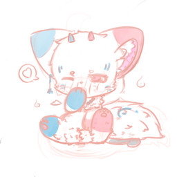 blush bodily_fluids chibi female feral fur simple_background solo spread_legs spreading young young_feral xiaoyee_moon domestic_cat felid feline felis mammal 1:1 hi_res unavailable_at_source