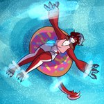 anthro bottomwear breasts clothed clothing female floating hair hat headgear headwear shirt shorts simple_background smile solo tail topwear water marshbreeze fish humanoid marine shark digital_media_(artwork) hi_res