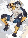 abs anthro black_body black_fur blue_claws blue_eyes blue_markings claws fur male markings muscular muscular_male solo white_body yellow_eyes tangdog2 thunderrangers archermagnum canid canine canis mammal wolf absurd_res hi_res