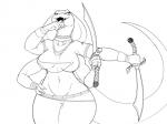 anthro big_breasts breasts fangs female genitals melee_weapon multi_arm multi_limb muscular muscular_anthro muscular_female non-mammal_breasts pussy solo sword teeth weapon wide_hips danonymous dark_souls fromsoftware cobra reptile scalie serpent_mage snake 4:3 hi_res monochrome