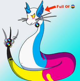 black_body black_pearl black_tail blue_body blue_horn blue_wings eyelashes horn pink_body pink_eyes pink_tail tail text whiskers white_body wings yellow_sclera yellow_tail trooper3 full_of_milk/soup_(meme) nintendo pokemon sylvie_(trooper3) dragonair generation_1_pokemon pokemon_(species) english_text trans_(lore) trans_woman_(lore)