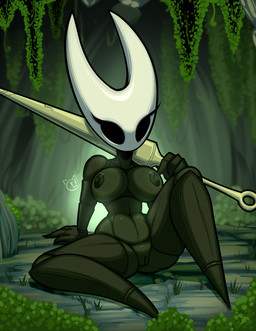 anthro areola black_areola black_nipples breasts eyelashes featureless_feet feet female fingers genitals holding_object holding_weapon nail_(weapon) nipples non-mammal_breasts non-mammal_nipples non-mammal_vulva nude sitting sitting_on_ground solo vulva weapon conditional_dnp teckworks hollow_knight_(franchise) team_cherry hornet_(hollow_knight) arthropod 2025 signature