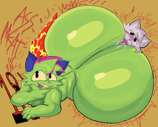anal anthro anthro_rimming_anthro big_butt blue_ears blush butt cheek_tuft chest_tuft duo facial_tuft fur green_body green_fur head_tuft huge_butt huge_hips huge_thighs hyper hyper_butt hyper_hips hyper_thighs male male/male male_rimming_male oral rimming saliva_on_butt sex sharp_teeth simple_background smile teeth text thick_thighs tongue tongue_out tuft white_body white_fur wide_hips yoshuacomoyoshu boy_kisser_(meme) don't_touch_my_pizza_(meme) nyanwolf kevin_(nyanwolf) silly_cat_(mauzymice) domestic_cat felid feline felis mammal 2026 digital_drawing_(artwork) digital_media_(artwork) english_description english_text hi_res meme