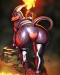 2024 4:5 absurd_res all_fours anthro black_body black_clothing black_latex black_legwear black_thigh_highs butt clothing diacordst featureless_crotch female generation_2_pokemon hi_res horn houndoom latex latex_clothing latex_legwear latex_thigh_highs leg_warmers legwear looking_at_viewer looking_back looking_back_at_viewer mostly_nude nintendo pawpads paws pokemon pokemon_(species) red_eyes solo thigh_highs