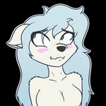 anthro black_nose blue_hair blush breasts drop_shadow featureless_breasts female fur hair simple_background solo transparent_background white_body white_fur terdburgler caroline_west canid canine canis mammal wolf 1:1 alpha_channel bust_portrait portrait