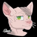 1:1 2022 absurd_res alpha_channel anthro bust_portrait digital_drawing_(artwork) digital_media_(artwork) domestic_cat elderly elderly_female felid feline felis female gradient_eyes green_eyes grey_body grey_skin hairless hairless_cat hi_res looking_at_viewer mammal markings mature_female pink_body pink_skin portrait simple_background smile solo sphynx_(cat) spots spotted_markings transparent_background whiskers wrinkles yellow_eyes zer0rebel4