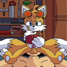 anthro ball_lick balls blinking blue_eyes erection eyewear facesitting fur genitals goggles licking male male/male nipples oral oral_only paws penis sex sitting sitting_on_another smile sucking tail tongue tongue_out tools white_body white_fur yellow_body yellow_fur lawealewd sega sonic_the_hedgehog_(series) miles_prower human mammal 1:1 2d_animation animated digital_media_(artwork) hi_res loop pixel_(artwork) pixel_animation