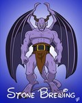 belt bottomwear clothing horn loincloth looking_at_viewer male membrane_(anatomy) membranous_wings muscular solo wings yellow_eyes jasonlpiper87 disney gargoyles stone_brewing goliath_(gargoyles) gargoyle hi_res