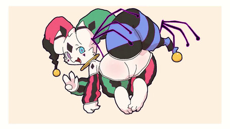 anthro butt clothing flying fool's_hat hat headgear headwear heterochromia horn jester jester_outfit male rear_view shaking_butt smile solo wiggle wiggling_hips pasong mythology dragon mythological_creature mythological_scalie scalie animated short_playtime webm