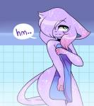 anthro anthrofied covering covering_self female fur pokemorph solo text towel wet hashu nintendo pokemon fan_character freya_(hashu) eeveelution espeon generation_2_pokemon mammal pokemon_(species)