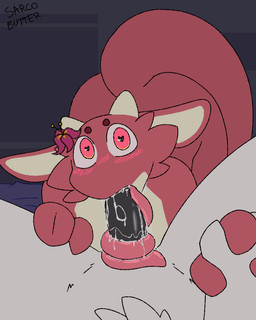 animated_gif anthro ass_up blush bodily_fluids butt cum cum_in_mouth cum_inside cum_on_penis duo fellatio female flower genital_fluids genitals hand_holding heart_eyes heart_symbol horn long_tongue looking_at_viewer male nude oral penile penis plant sex tongue sarcobutter cypress_(sarcobutter) lily_(sarcobutter) canid canine fox kobold mammal scalie animated short_playtime