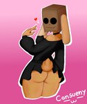 anthro black_clothing bottomwear brown_body butt clothed clothing female mask paper_bag paper_bag_mask rabbit_ears raised_bottomwear raised_clothing raised_skirt scut_tail short_tail skirt solo standing tail cansueny lagomorph leporid mammal rabbit beth_(disambiguation)