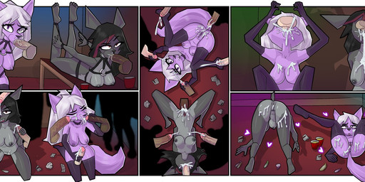 anthro anus balls bdsm bodily_fluids butt clothing condom cum cum_in_ass cum_in_vagina cum_inside cum_on_face dress erection faceless_character faceless_male female filled_condom gangbang genital_fluids genitals glans group group_sex harness humanoid_genitalia humanoid_hands humanoid_penis legwear male male/female nipples nude offscreen_male penis plantigrade sex sexual_barrier_device tights vulva yerolay bat canid canine mammal comic hi_res