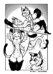 abs anthro belly breasts butt butt_grab confusion duo female female/female hand_on_butt inner_ear_fluff navel stretching stretchy tail tail_motion tail_tuft tailwag tuft screwbulb canid canine canis domestic_cat felid feline felis mammal wolf black_and_white comic hi_res monochrome