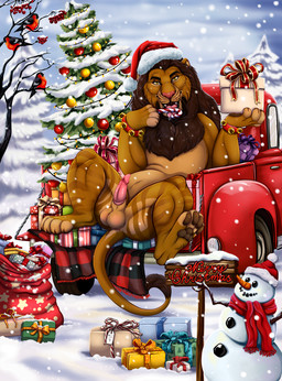 animal_genitalia animal_penis anus balls candy candy_cane dessert erection feline_genitalia feline_penis feral food genitals holidays looking_at_viewer male open_mouth open_smile penis reclining show smile solo xtreme3246 christmas felid lion mammal pantherine hi_res