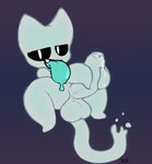 anthro balls big_balls big_penis bodily_fluids erection foreskin genital_fluids genitals male penis precum simple_background tongue somekindajackal edo_(rabblet) domestic_cat felid feline felis ghost mammal spirit hi_res