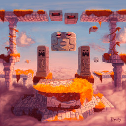 autumn cloud grey_body grey_skin open_mouth red_eyes rock sculpture sky statue zero_pictured dhawyt bandai_namco digimon 1:1 character_request