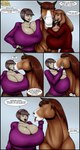 anthro bestiality big_breasts bottomwear breasts brown_body brown_bottomwear brown_clothing brown_mane clothing duo_focus eyelashes eyes_closed female feral grey_eyes group huge_breasts human_on_feral interspecies logo male male/female mane narrowed_eyes purple_clothing purple_topwear red_clothing red_topwear topwear trio romman08 equid equine horse human mammal 2023 artist_logo comic dated hi_res