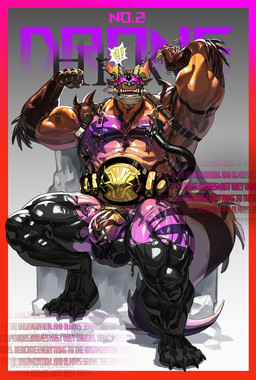 2_horns abs anthro balls belt bent_leg big_balls biped black_body black_latex championship_belt clothing condom_suit corruption drone dronification flaccid flexing flexing_bicep flexing_both_biceps genitals goo_transformation horn humanoid_genitalia humanoid_penis hypnotic_visor latex latex_clothing latex_skinsuit male muscular muscular_male open_mouth pecs penis penis_cuff shocked simple_background skinsuit solo standing tentacles text tight_clothing transformation yellow_clothing yellow_skinsuit luke_c419 mythology dragon mythological_creature mythological_scalie scalie cover english_text hi_res magazine_cover