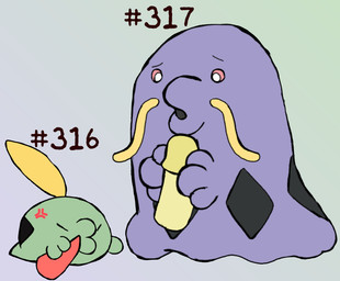 ambiguous_gender erection genitals handjob humanoid_genitalia humanoid_penis id_number number penile penis sex simple_background tapering_penis text secretsableye nintendo pokemon generation_3_pokemon gulpin pokemon_(species) swalot digital_media_(artwork) hi_res
