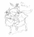 belly big_belly big_breasts blush breasts duo female holding_melee_weapon holding_object holding_sword holding_weapon hyper hyper_pregnancy melee_weapon monster_girl_(genre) pregnant pregnant_taur riding sword taur_double_pregnancy taur_lower_pregnancy taur_upper_pregnancy weapon unknown_artist european_mythology greek_mythology monster_musume mythology centorea_shianus_(monster_musume) centaur equid equid_taur equine humanoid humanoid_taur mammal mammal_taur taur absurd_res hi_res monochrome