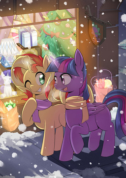 christmas_tree duo eye_contact feathered_wings feathers female feral gift green_eyes hair holidays horn long_hair looking_at_another multicolored_hair one_eye_closed open_mouth open_smile plant plushie purple_eyes scarf smile snow teeth tree window wings wink winter cbreturn christmas equestria_girls friendship_is_magic hasbro my_little_pony mythology rarity_(mlp) spike_(mlp) sunset_shimmer_(eg) twilight_sparkle_(mlp) equid equine mammal mythological_creature mythological_equine unicorn winged_unicorn 2015 hi_res