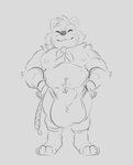 anthro balls belly big_balls chubby_cheeks genitals male slightly_chubby slightly_chubby_male solo mafekoba league_of_legends riot_games tencent teemo_(lol) canid canine mammal raccoon_dog tanuki yordle hi_res monochrome