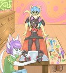 4_toes 5_fingers anthro barefoot bat_wings bikini bikini_only black_body black_fur blue_bottomwear blue_clothing blue_hair blue_nose blue_pants bodily_fluids bottomwear breasts brown_hair brush clothed clothed_anthro clothed_female clothed_male clothing crying_laughing dominant dominant_anthro dominant_male eyebrows eyewear fangs feet female fingers fluffy fluffy_chest freckled_face freckles fur glasses green_clothing green_eyes green_nose green_shirt green_topwear group hair hairbrush holding_brush holding_object holding_toothbrush laugh loose_feather lying male male/female membrane_(anatomy) membranous_wings on_back one_eye_closed open_mouth open_smile paintbrush pants pink_inner_ear purple_hair red_bikini red_clothing red_eyes red_swimwear restrained_arms restrained_feet restraining_table restraints shirt smile stocks submissive submissive_anthro submissive_female swimwear tail tears teeth tickle_fetish tickle_torture tickling tickling_armpits tickling_feet toes tongue toothbrush topwear trio two-piece_swimsuit wearing_glasses white_body white_fur wings yellow_body yellow_eyes yellow_fur sodiepawp matty_(wallyworm) bat canid canine canis domestic_dog mammal