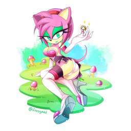 alternate_costume anthro breasts cleavage clothed clothing cosplay dress eyeshadow female footwear fungus fur green_eyes green_eyeshadow high_heels lipstick makeup mushroom panties pink_body pink_fur ring shoes solo underwear upskirt moon-yard sega sonic_the_hedgehog_(series) amouge amy_rose rouge_the_bat eulipotyphlan hedgehog mammal 1:1 hi_res source_request unavailable_at_source