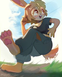 anthro bottomwear buckteeth clothing eyewear female glasses grass inner_ear_fluff open_mouth pants plant shirt solo teeth topwear tuft maysunbo carol_(drawligator) lagomorph leporid mammal rabbit 4:5 absurd_res hi_res