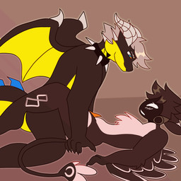 2_penises 4_ears animal_genitalia animal_penis anthro black_body countershade_face countershade_fur countershade_tail countershading duo female from_front_position fur genitals hemipenes lying machine male male/female missionary_position multi_ear multi_genitalia multi_penis multicolored_body on_back penis sex tail white_body white_countershading wings yellow_body yellow_countershading achoowah microsoft minecraft mojang mythology xbox_game_studios emola_(restart) zand_(zandakar) avali dragon ender_dragon hybrid mythological_creature mythological_scalie protogen protovali scalie 2d_animation animated