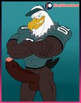 american_football anthro balls beak big_penis bottomless brown_balls brown_body brown_feathers brown_penis clothed clothing crossed_arms erection feathers genitals glans green_background green_eyes grey_body grey_feathers hat headgear headwear huge_penis humanoid_genitalia humanoid_penis jersey looking_at_viewer male muscular muscular_male number_on_jersey penis simple_background smile smirk solo sport tail tail_feathers teeth toothed_beak vein veiny_penis white_body white_feathers yellow_beak blu3danny nfl philadelphia_eagles swoop_(philadelphia_eagles) accipitrid accipitriform avian bald_eagle bird eagle sea_eagle 2018 hi_res portrait three-quarter_portrait