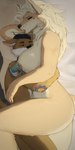 anthro big_breasts black_hair black_nose blonde_hair breasts brown_body brown_fur cheek_tuft cuddling duo eyes_closed facial_tuft female fur hair head_between_breasts hug huge_breasts intimate larger_female lying male male/female mole_under_eye on_side open_mouth size_difference sleeping sleeve_tattoo smaller_male tan_body tan_fur tuft ququqee399e canid canine canis coyote mammal absurd_res hi_res