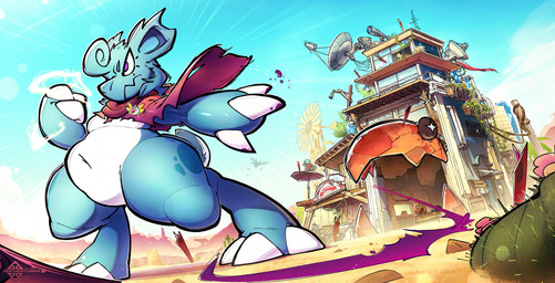 anthro belly blue_body blue_sky building claws desert female group outside purple_eyes sky arfventurer nintendo pokemon generation_1_pokemon generation_2_pokemon generation_3_pokemon nidorina pokemon_(species) sandshrew skarmory squirtle trapinch 2026 hi_res