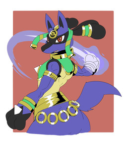 anthro aura butt clothing fangs fur head_turned jewelry looking_at_viewer male open_mouth solo spikes spikes_(anatomy) tail teeth reagan700 nintendo pokemon pokemon_unite generation_4_pokemon lucario pokemon_(species) 2022 half-length_portrait hi_res portrait
