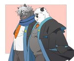 anthro belly big_belly black_body black_nose blush bottomwear clothed clothing duo eyes_closed kemono male overweight overweight_male pants shirt topwear white_body inunoshippo vtuber kokuba_hoeguro sasayama_akira bear giant_panda mammal 2023 hi_res