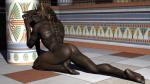 3d_(artwork) anthro anubian_jackal anubis backsack balls biped butt canid canine canis deity detailed_background digital_media_(artwork) egyptian egyptian_mythology feet genitals hair hi_res humanoid_feet jackal kneeling long_hair looking_at_viewer looking_back male mammal middle_eastern_mythology muscular muscular_anthro muscular_male mythology nude plantigrade pose rear_view solo source_request wooky yellow_eyes